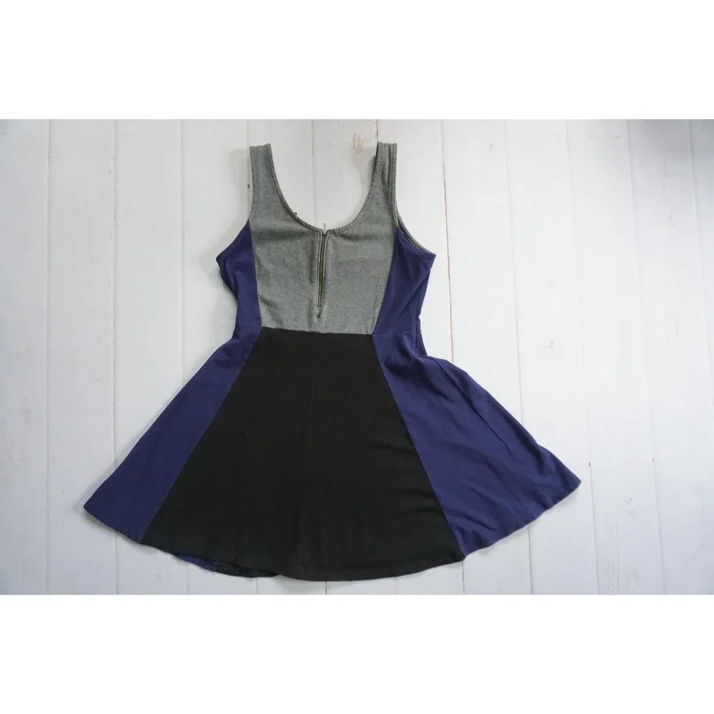 Express Colorblock Black/Blue/Gray Fit & Flare Dress - Size L - Picture 6 of 7